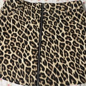 Leopard Print Denim Mini Skirt